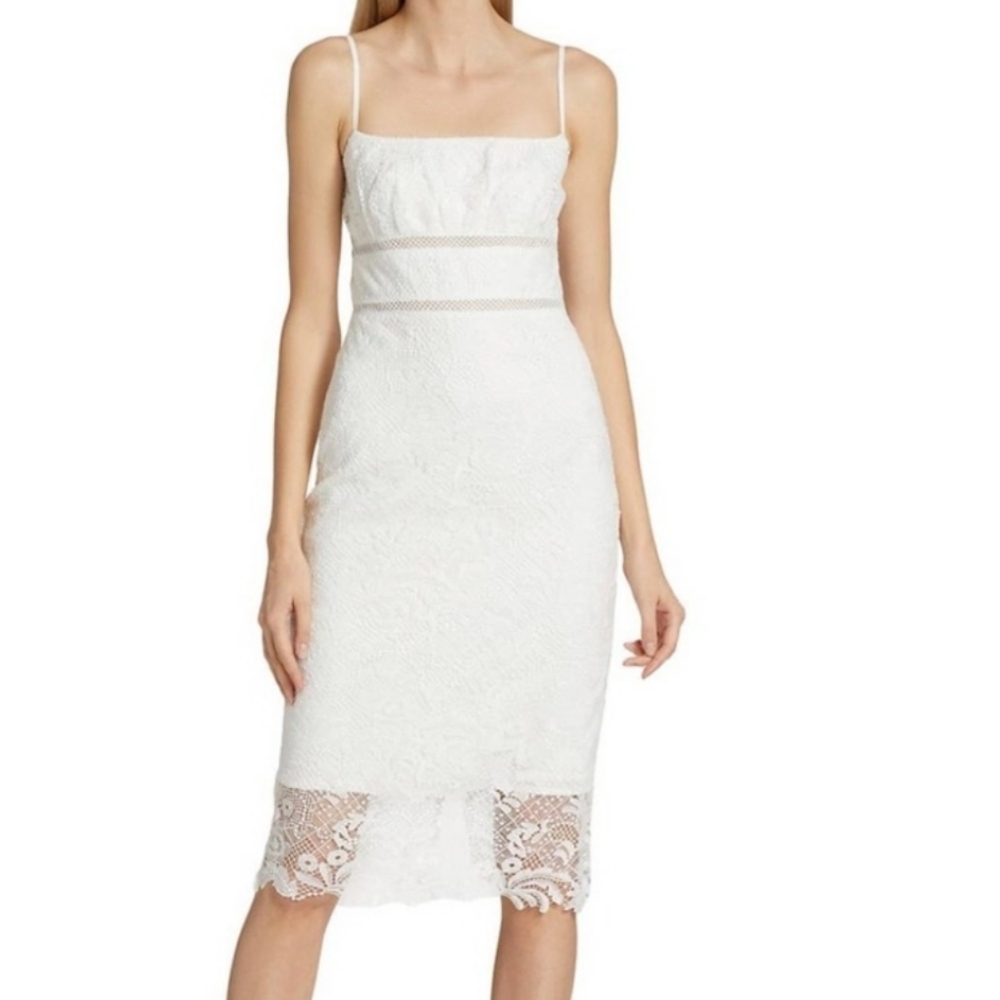 BN ML Monique Lhullier all-over lace white cutout cocktail bridal midi dress